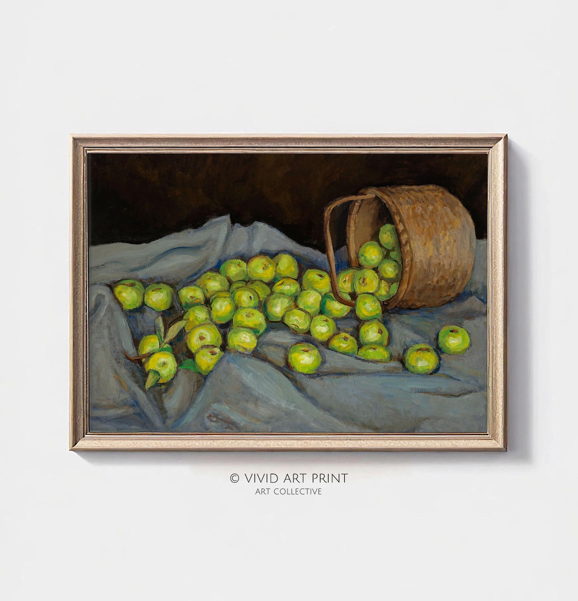 Green Apples Still Life, Vintage Farmhouse Rustic