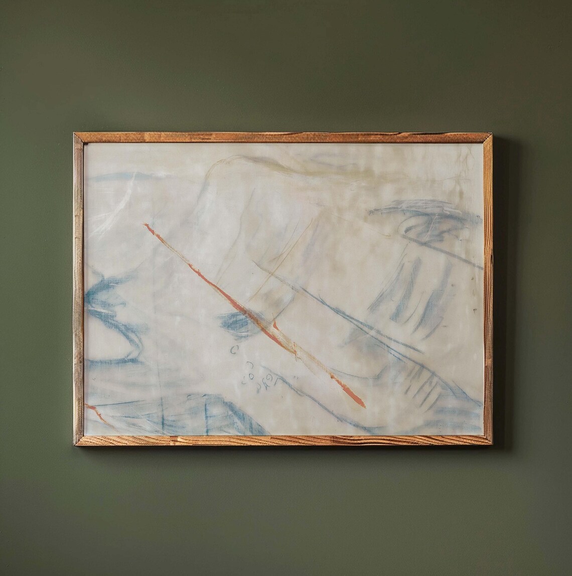 Minimalist Vintage Abstract Painting, Fluid Lines - Image 2