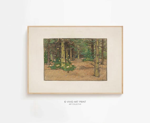 Enchanted Forest Vintage Christmas Trees Art Print