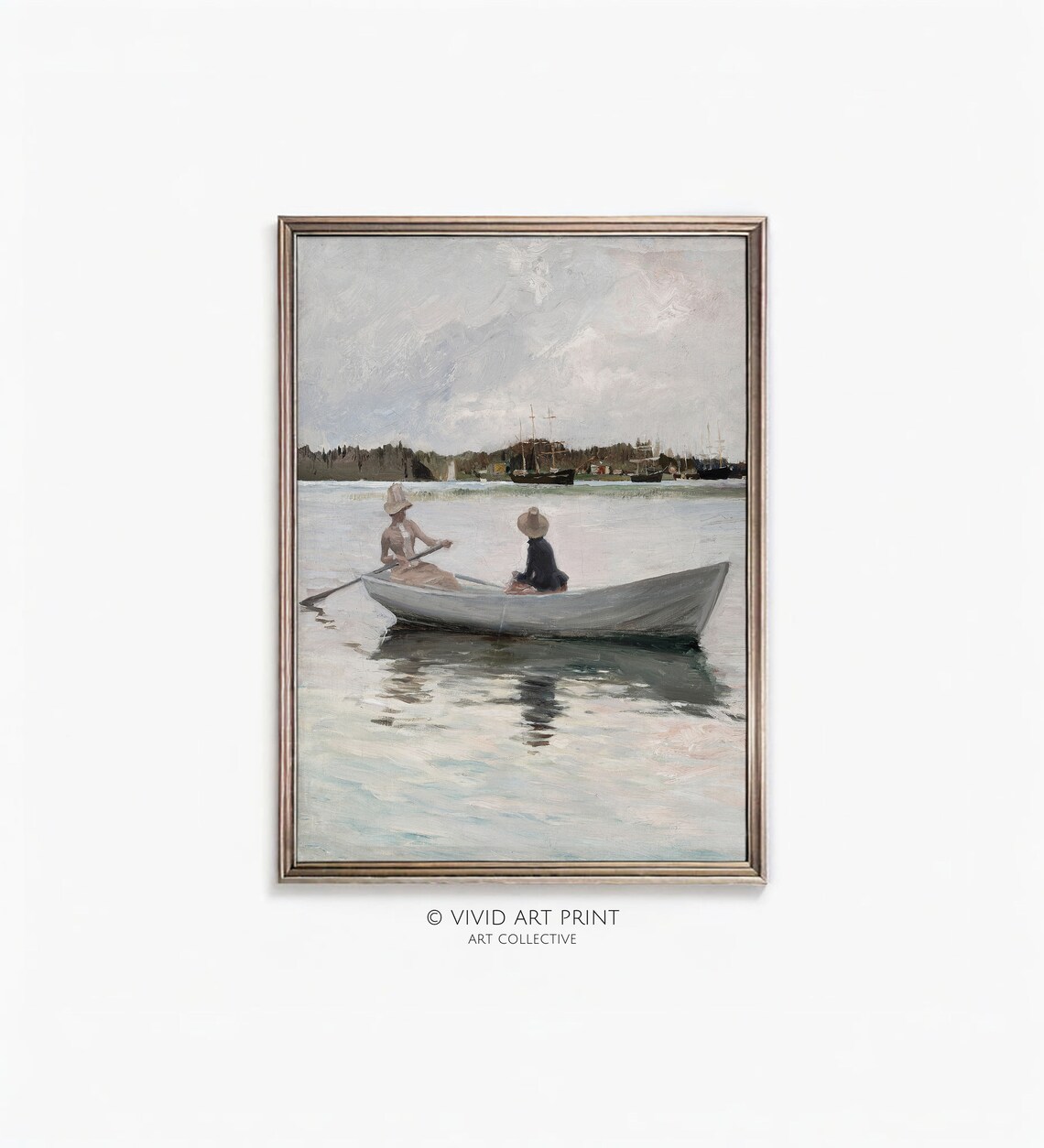 Two Women in a Rowboat Impressionist Vintage Boating Art Poster