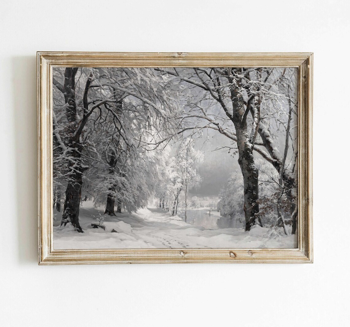 Winter Forest Landscape, Vintage Snowy Farmhouse - Image 2