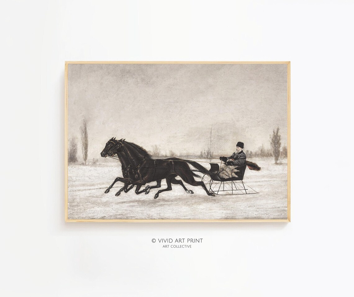 Vintage Winter Sleigh Ride, Christmas Holiday Decor