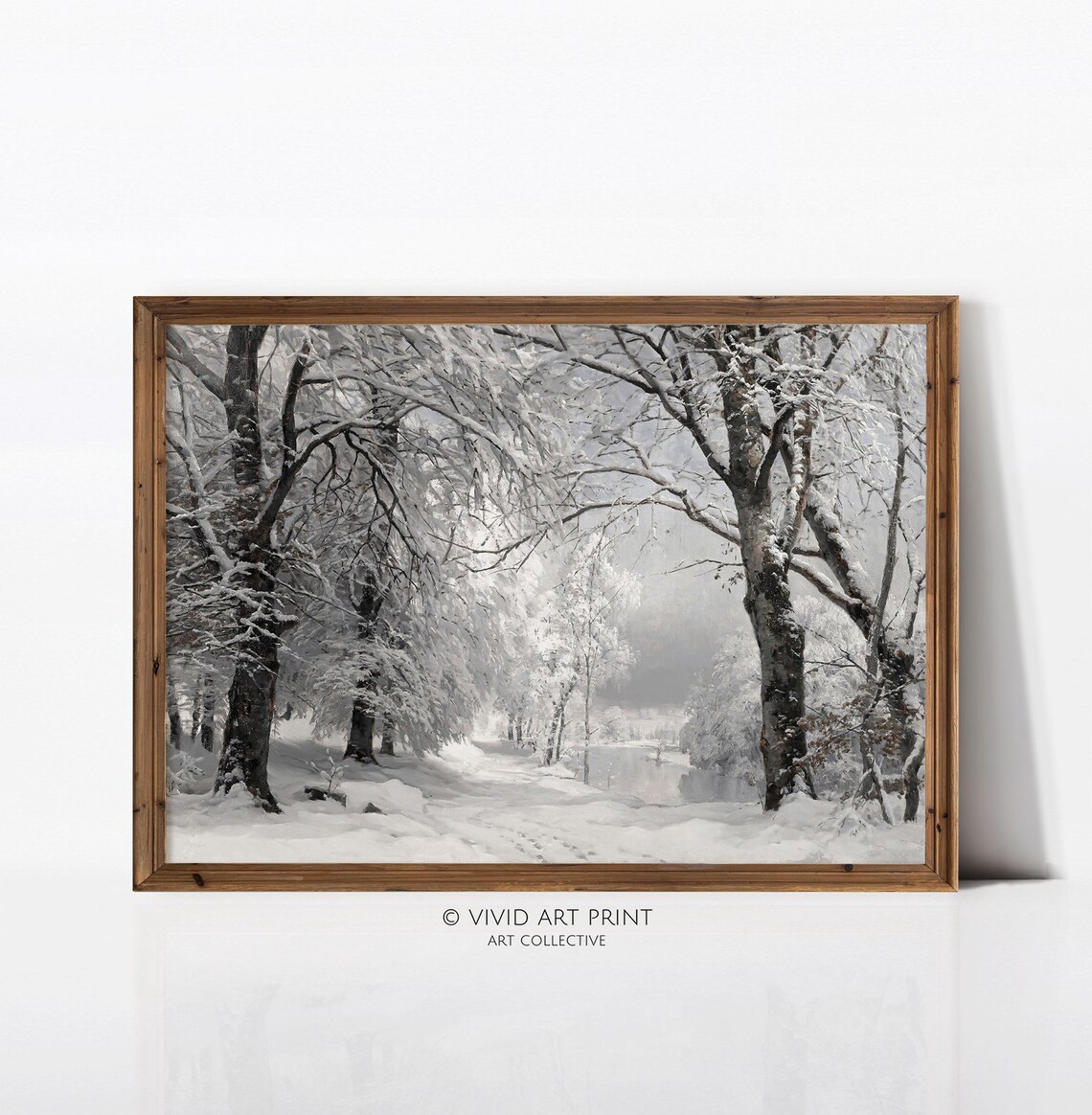 Winter Forest Landscape, Vintage Snowy Farmhouse