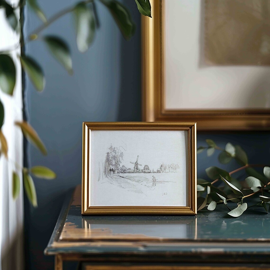 Vintage Dutch Windmill Sketch, Antique Decor Art Print - Image 3
