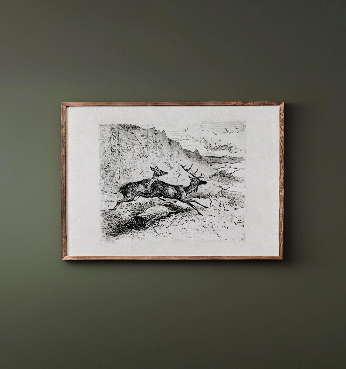 Rustic Vintage Deer Sketch Nursery Wildlife Art Print - Image 2