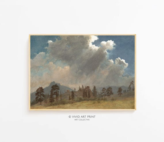 Mountain And Clouds Landscape Wall Art Vintage Rustic Cloudscape Home Decor Vivid Art Print Ab 802