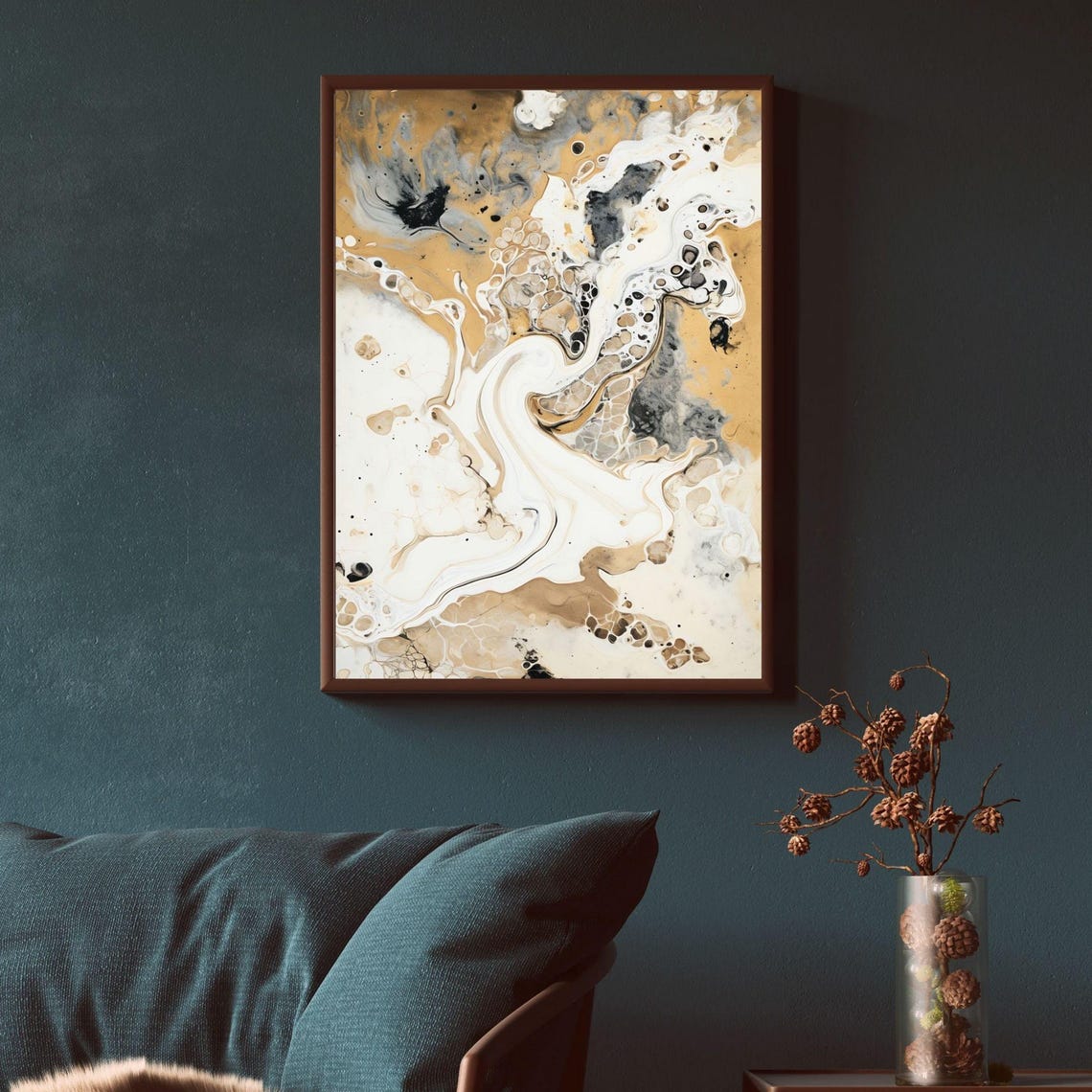 Gold And White Marble Swirl Elegant Abstract Acrylic Wall Art Decor