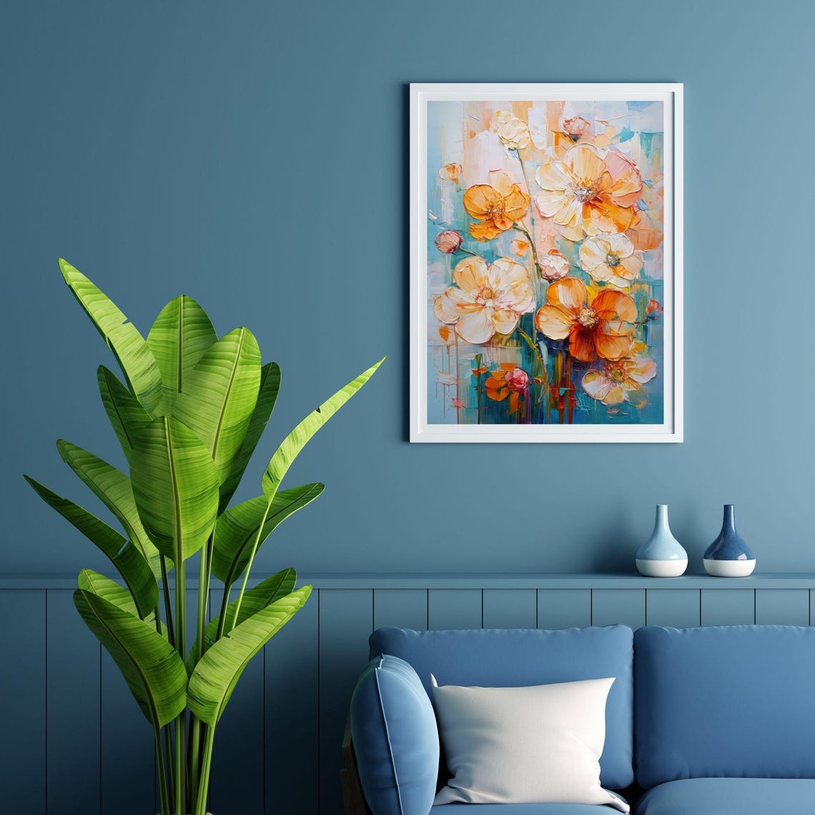 Vibrant Peach and Orange Blossoms Impressionist Floral Art Poster