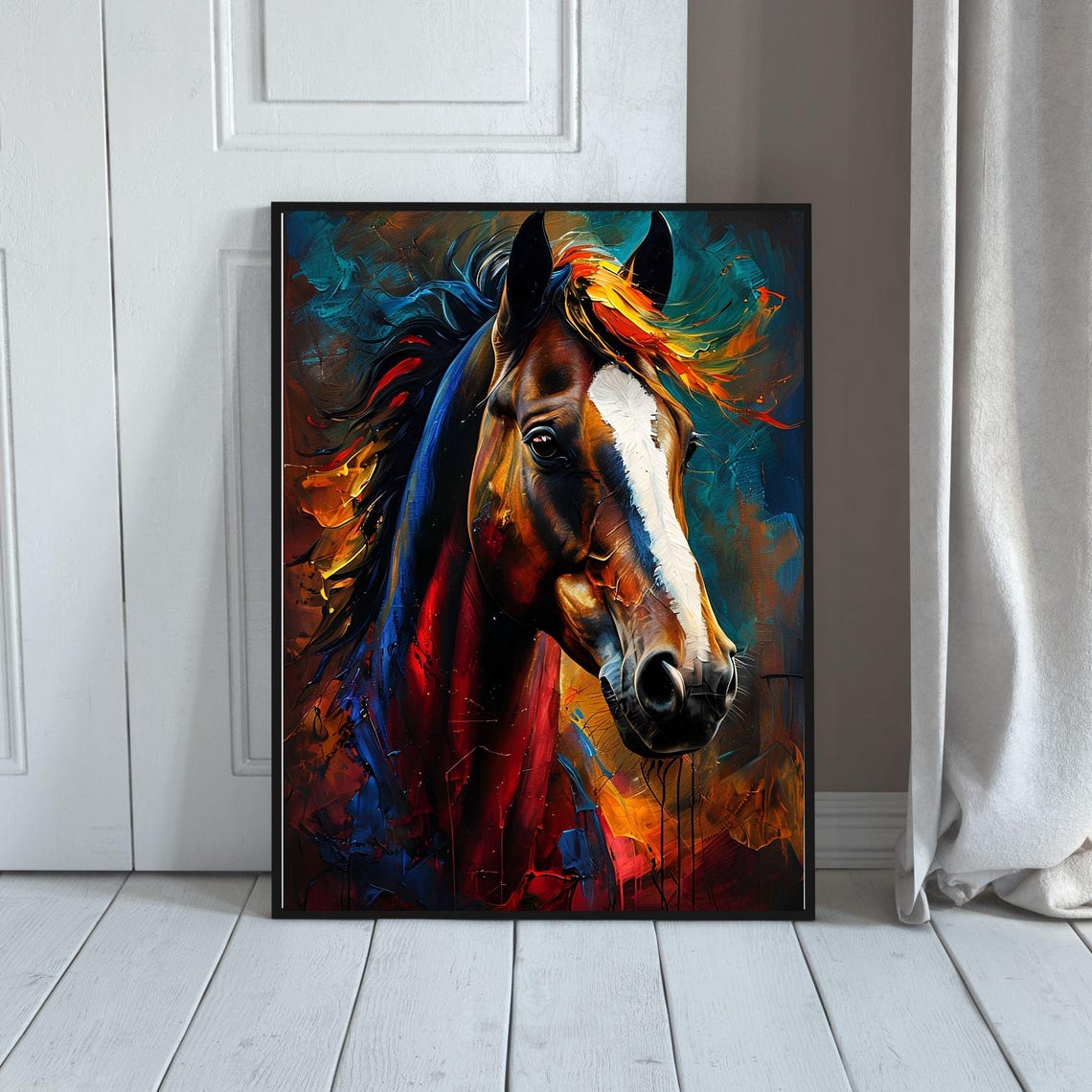 Colorful Abstract Horse Head Vibrant Equine Oil Painting Print
