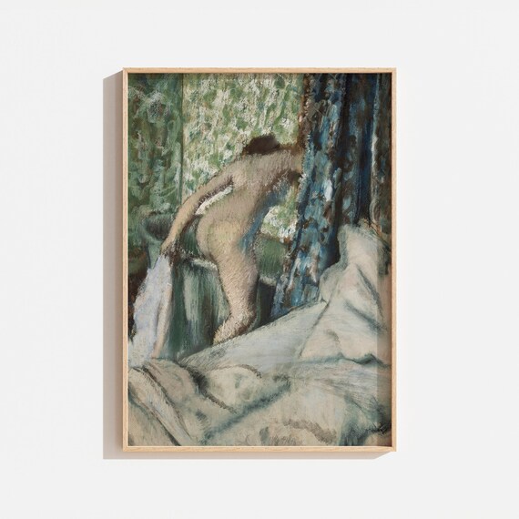 Vintage Bath Portrait Painting, Bathroom Wall Art