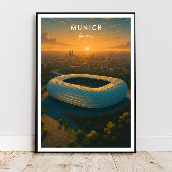 Travel Wall Art Munich Bavaria Germany Europe Allianz Arena Stadium Modern Poster Gift Print