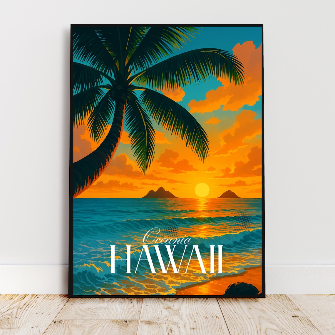 Hawaii Oceania Tropical Palm Ocean Sunset Island Travel Poster