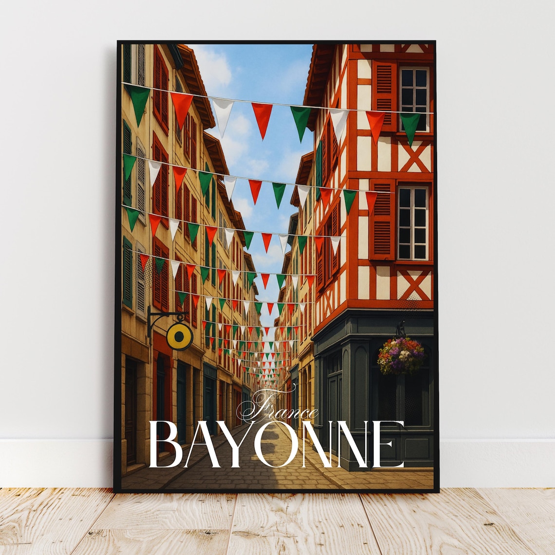 Bayonne France Old Town Street Festival Bunting Travel Poster