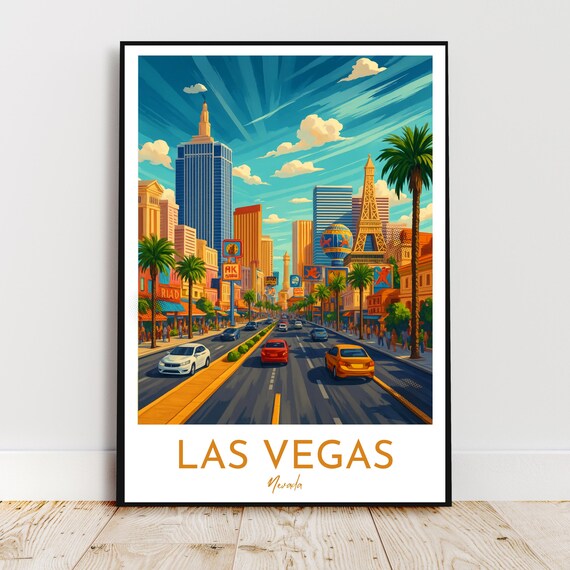 Las Vegas Nevada Strip Eiffel Tower Retro Casino Travel Poster
