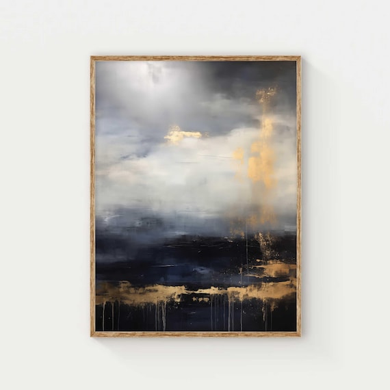 Abstract Mountain Landscape Wall Art Blue Gold Print Abstract Nature Print Large Wall Decor Modern Home Decor Art For New Home