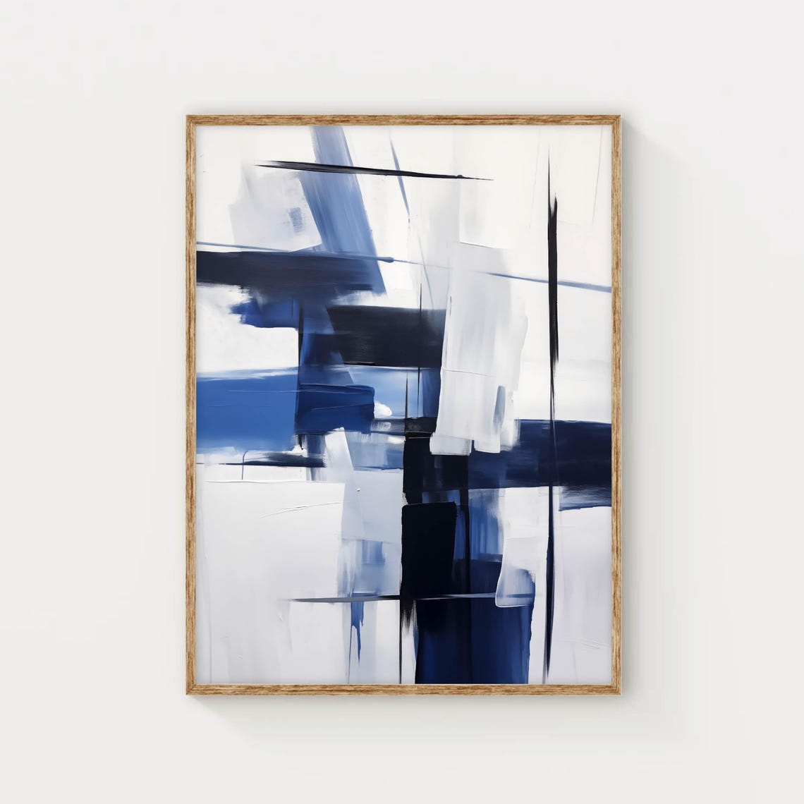 Navy Blue and White Abstract Brushstroke Geometric Art Poster