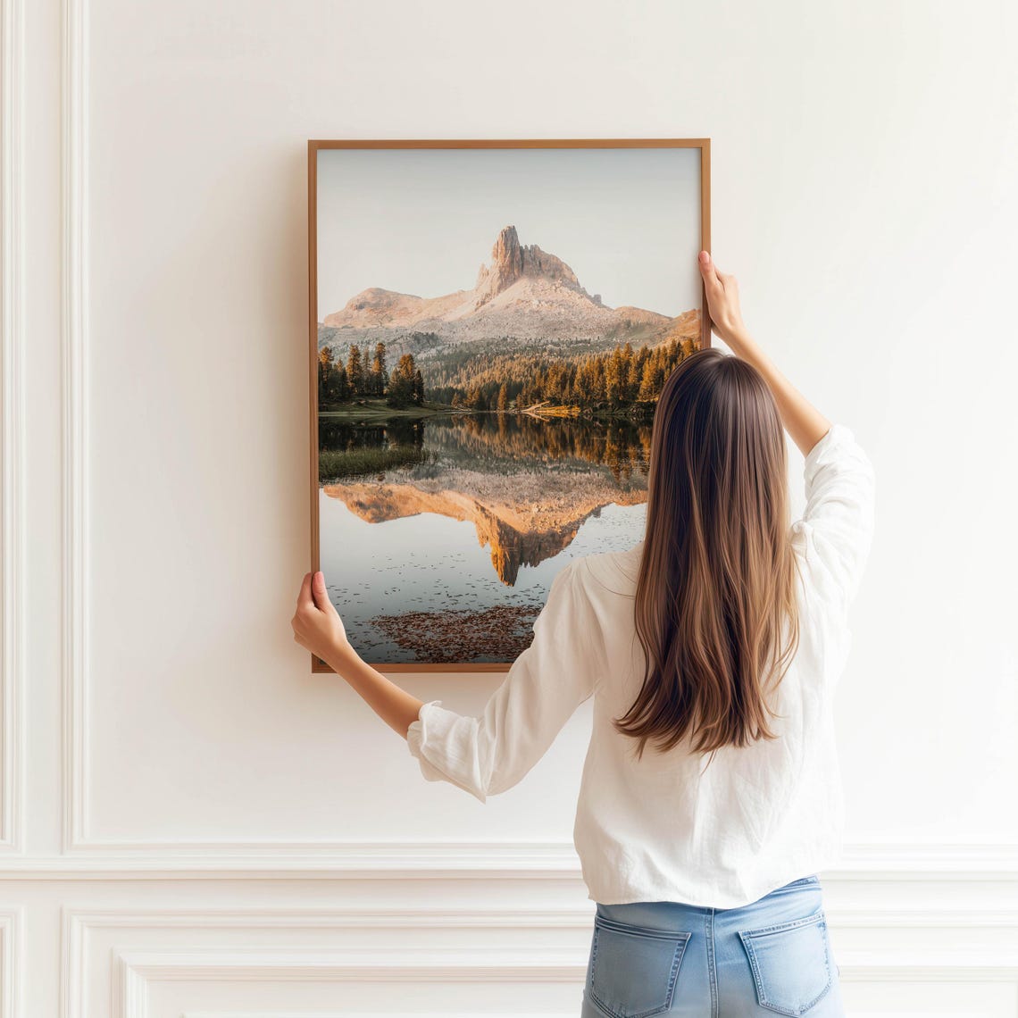 Lago di Federa Autumn Mirror Reflection Golden Peak Sunset Poster - Image 3