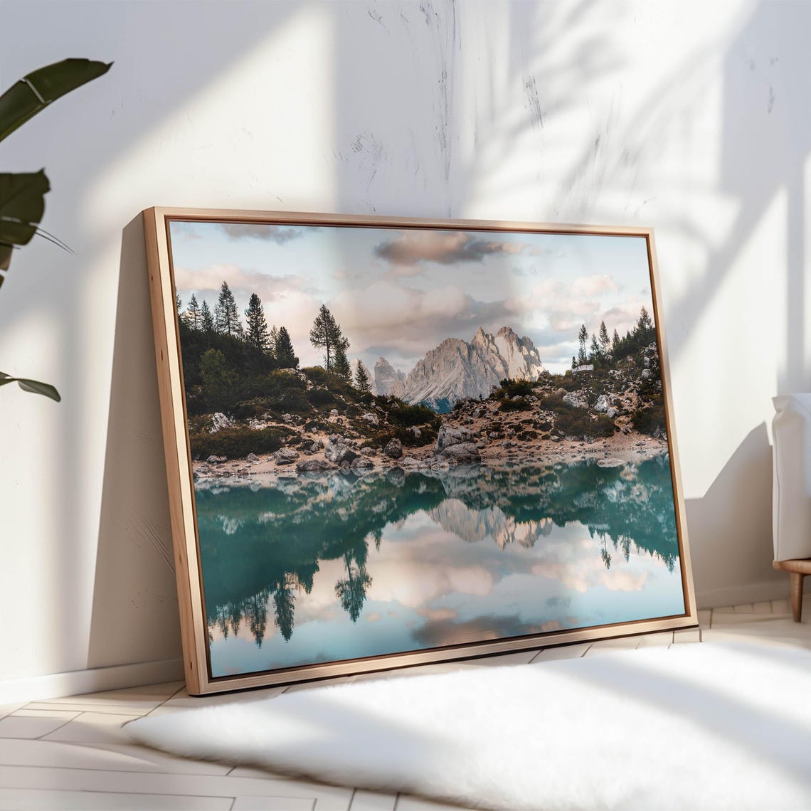 Lago di Sorapis Turquoise Reflection Forest Shore Sunset Poster - Image 3