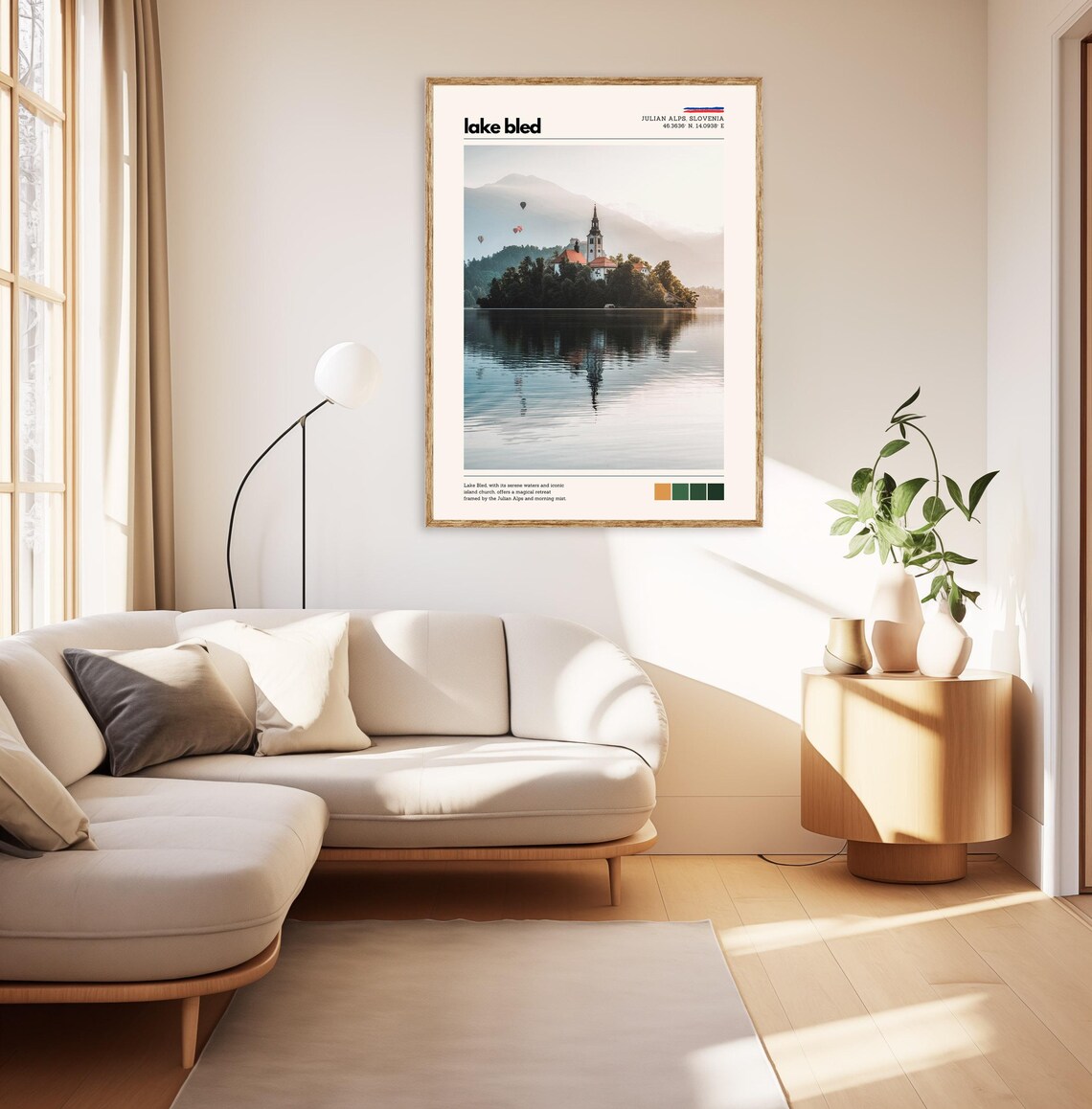 Lake Bled Slovenia Island Church Hot Air Balloons Morning Poster - Image 3