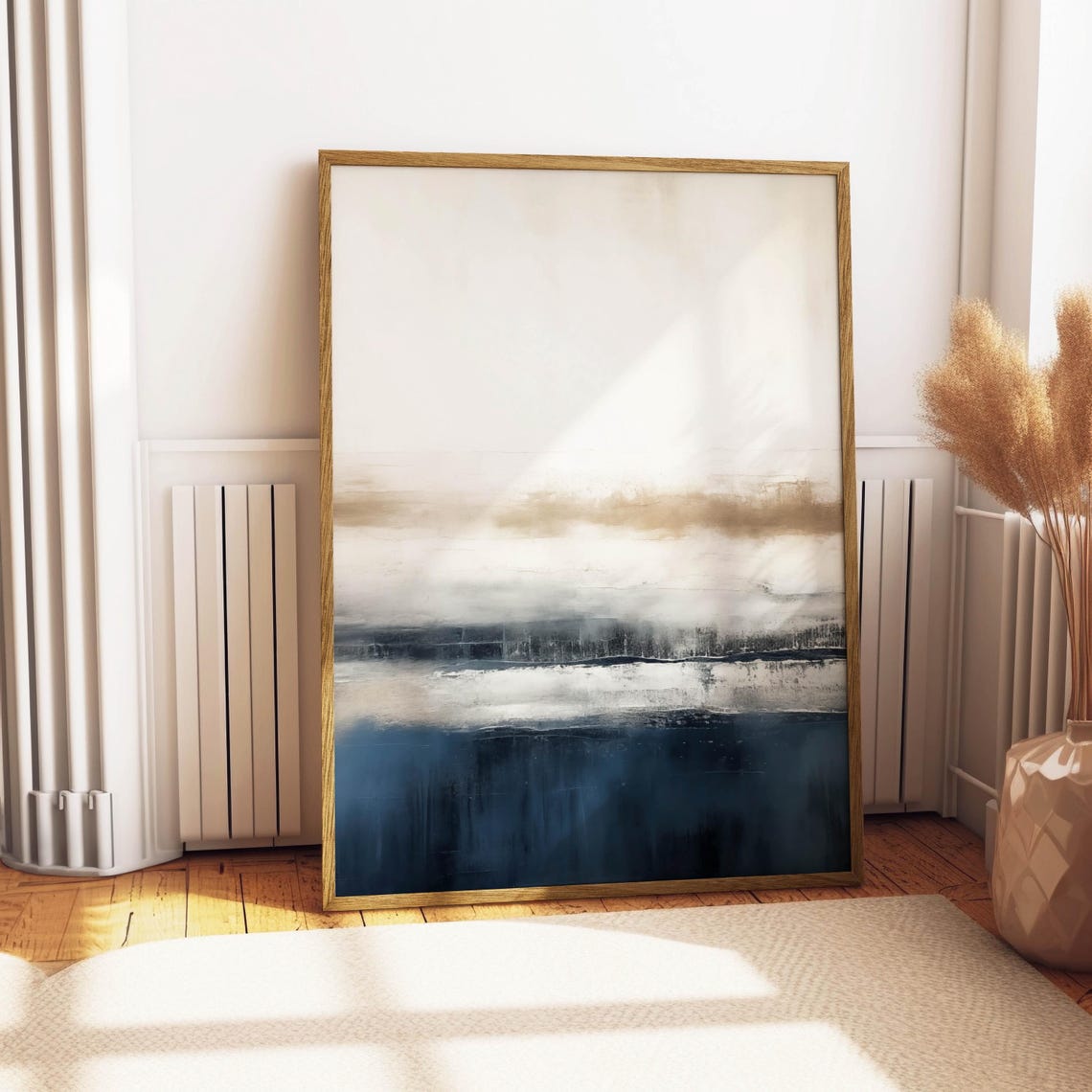 Blue And Beige Abstract Horizon Landscape Painting Minimalist Poster - Image 4