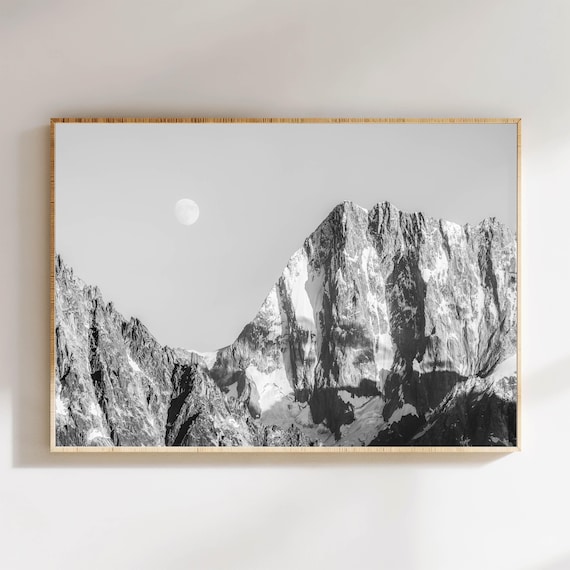 Grand Jorasses Massif Du Mt Blanc French Alps France Black And White Mountain Photography Wall Art Print Nature Wall Art