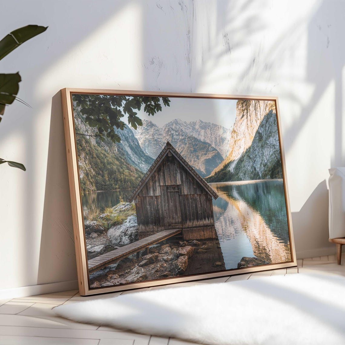 Wooden Boathouse on a Mountain Lake with Peak Reflections Poster - Image 3