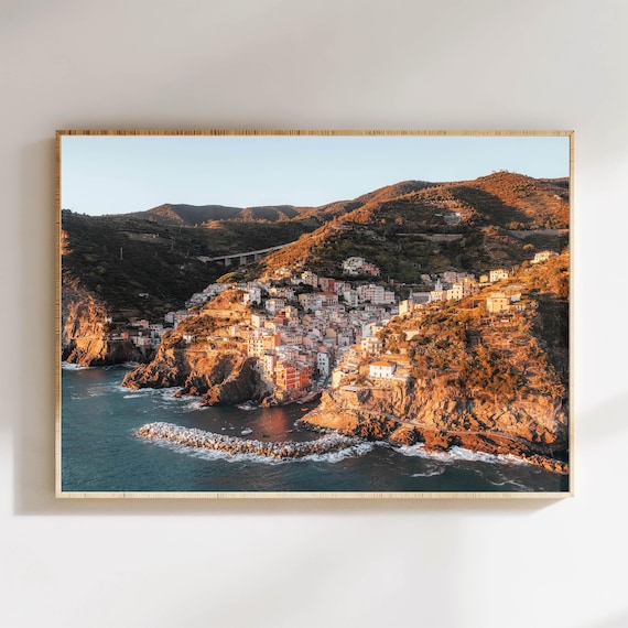 Riomaggiore Cinque Terre Italy Sunset Over Cliffs And Sea Poster
