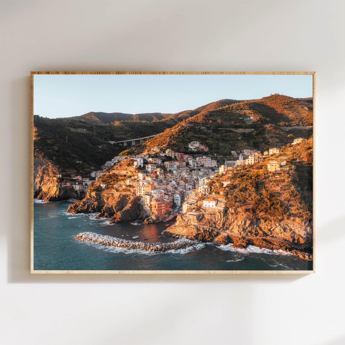 Riomaggiore Cinque Terre Italy Sunset Over Cliffs And Sea Poster