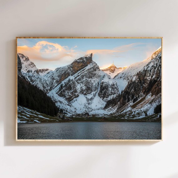 Seealpsee Wall Art Appenzell Swiss Alps Landscape Print Snow Capped Mountain Lake Scene Switzerland Nature Decor Housewarming Gift