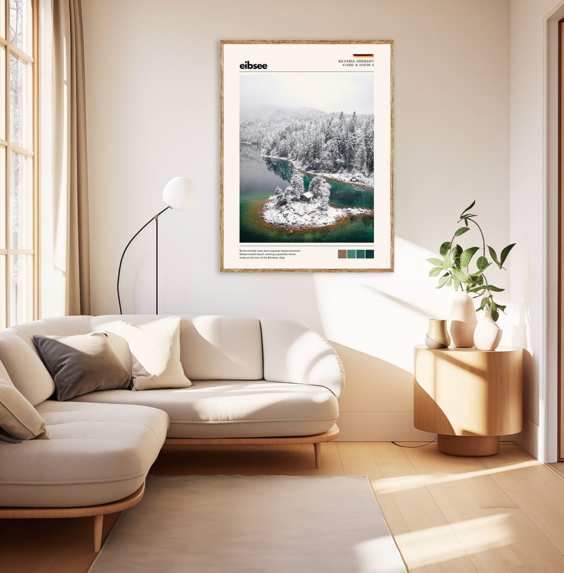 Eibsee Bavaria Germany Snowy Island Turquoise Lake Winter Poster - Image 3