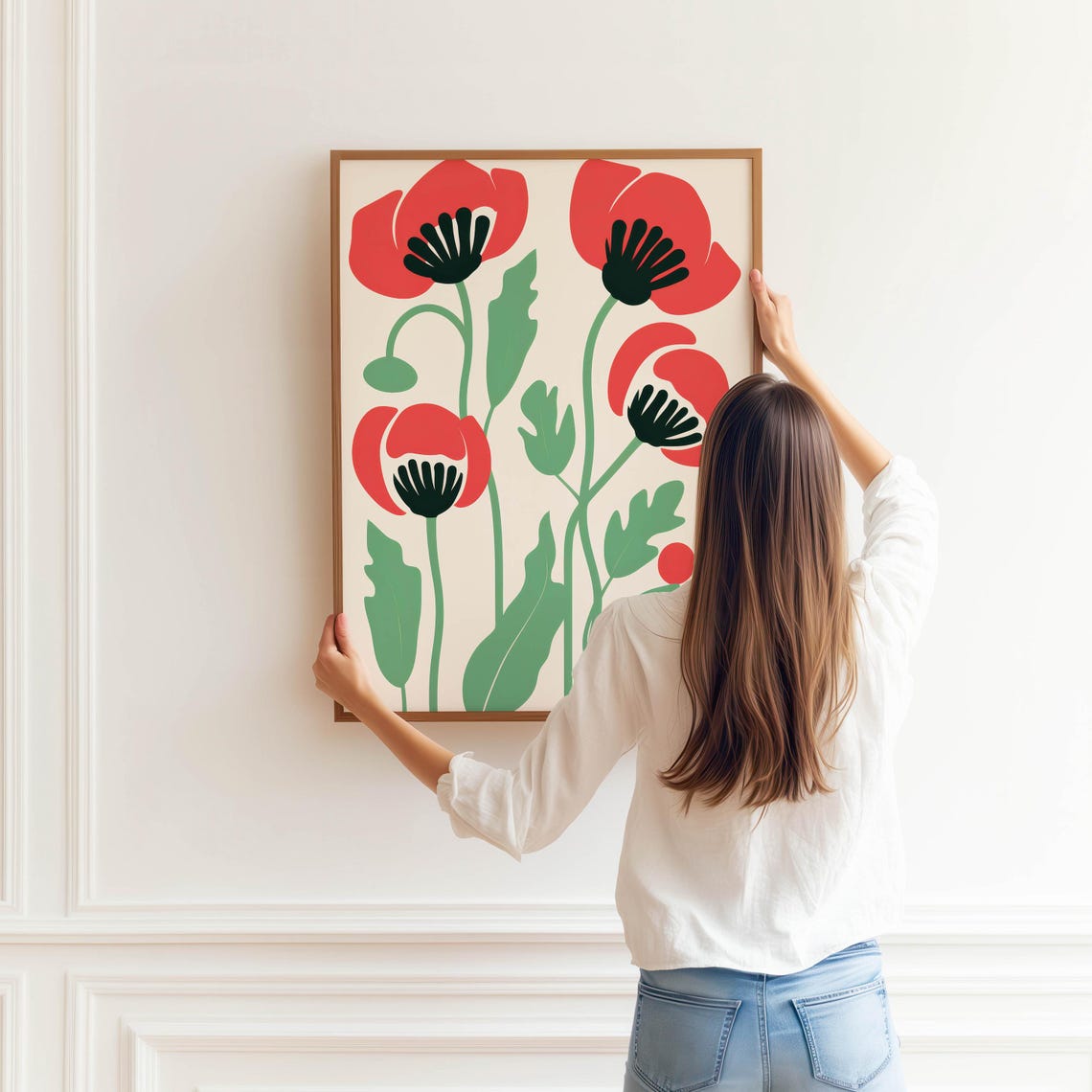 Red Poppy Flowers Stylized Botanical Illustration Modern Poster - Image 3