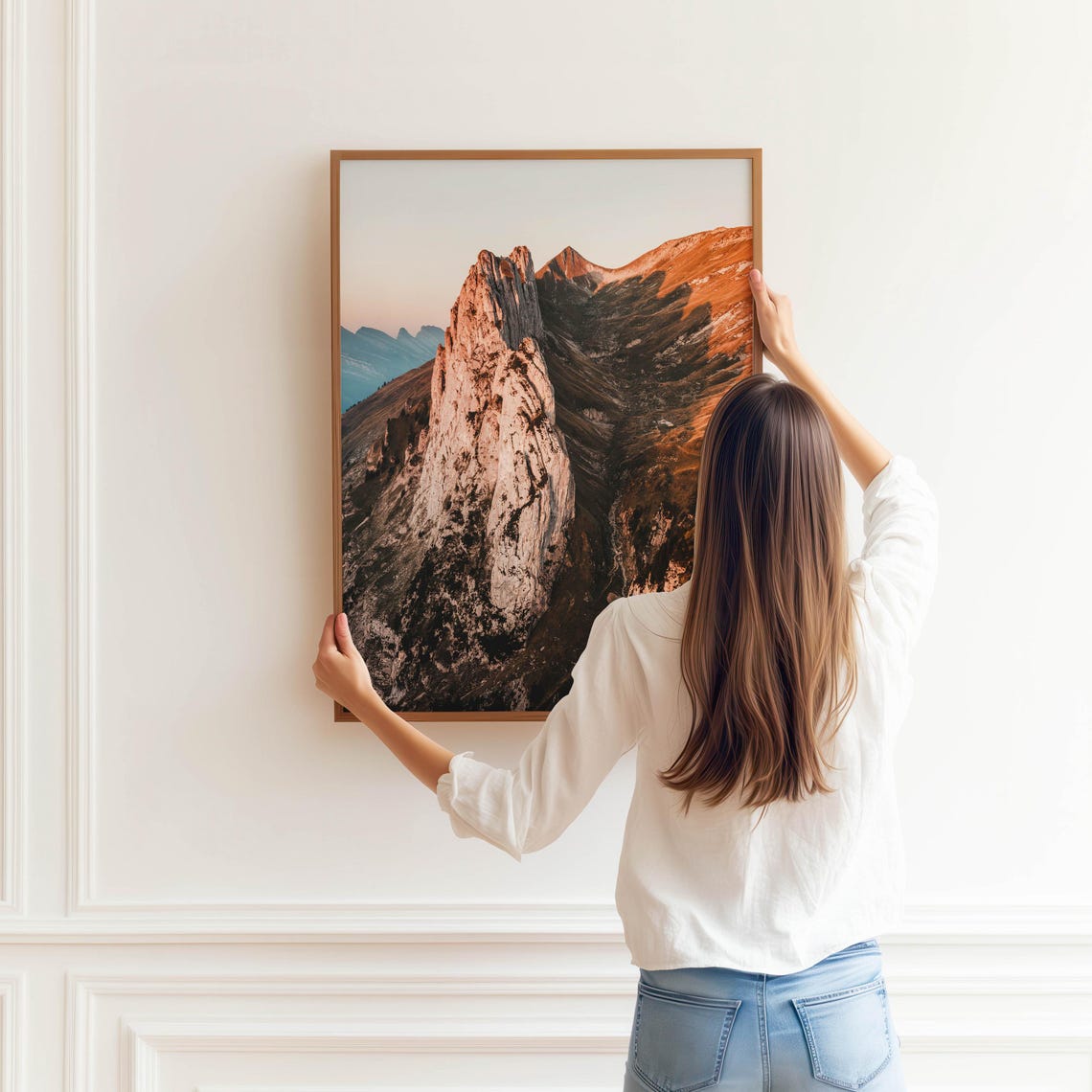Jagged Alpine Ridgeline Warm Sunset Glow Rocky Summit Peak Poster - Image 3