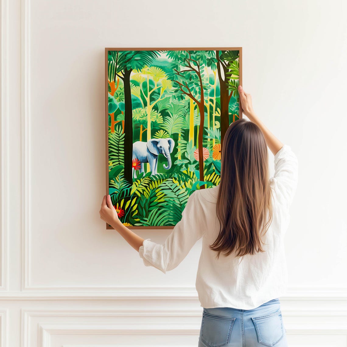 Elephant in Lush Tropical Jungle Forest Colorful Illustration Poster - Image 3