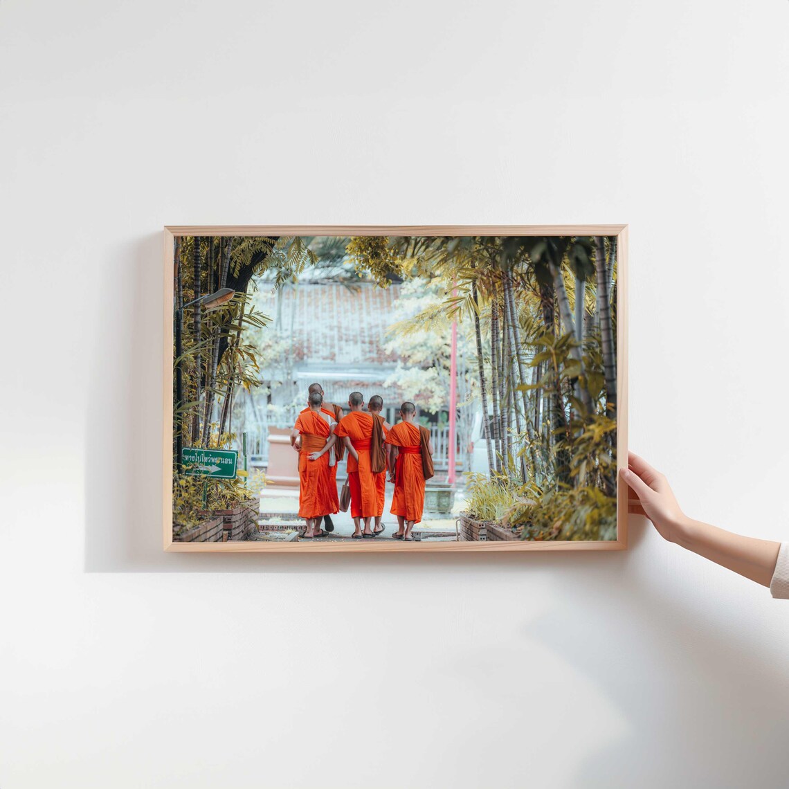 Thai Buddhist Monks Orange Robes Garden Path Cultural Photography Poster - Image 2