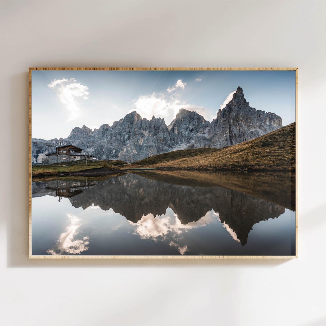 Baita Segantini Dolomites Italy Stone Hut Lake Reflection Poster