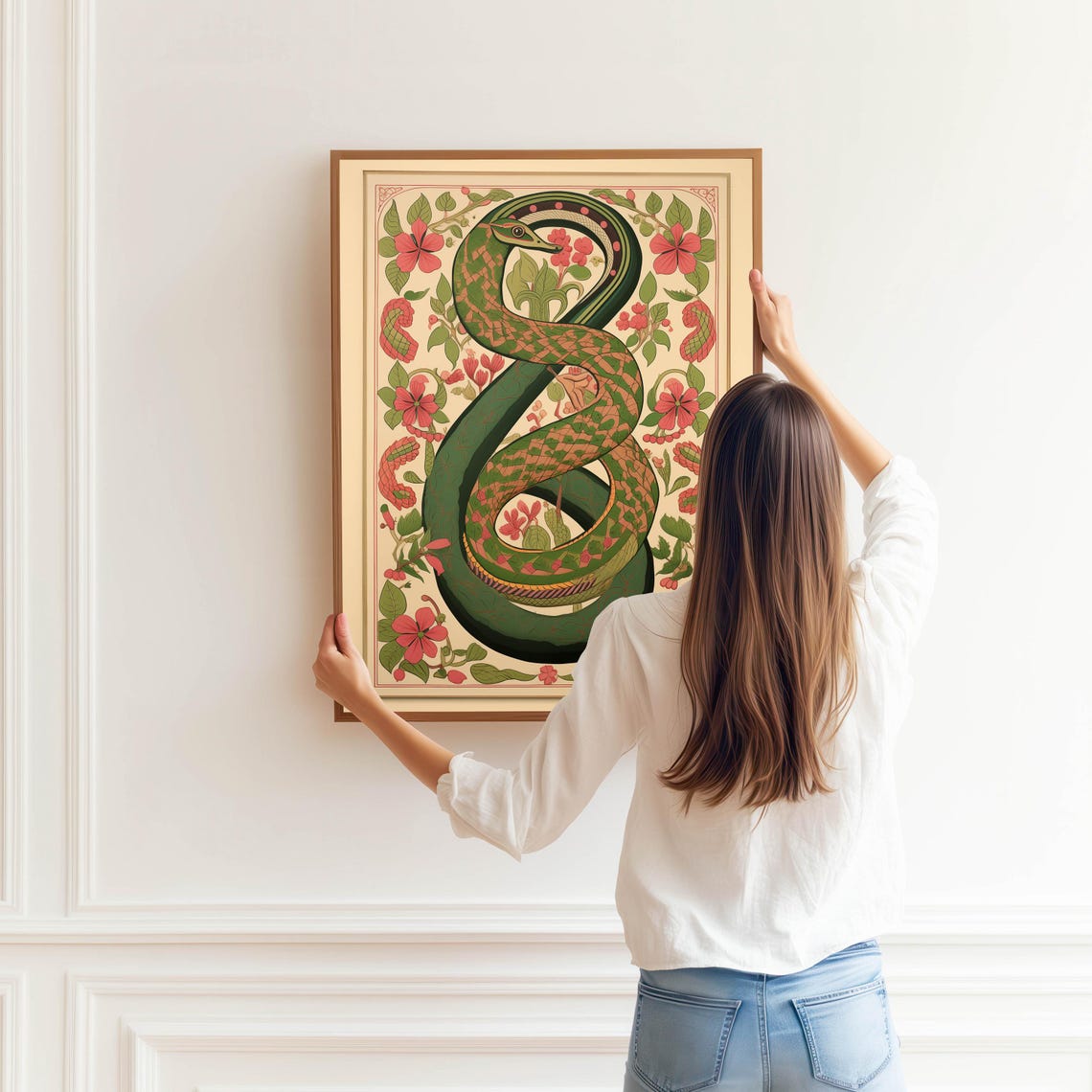 Vintage Snake Botanical Illustration with Red Flowers Poster - Image 3
