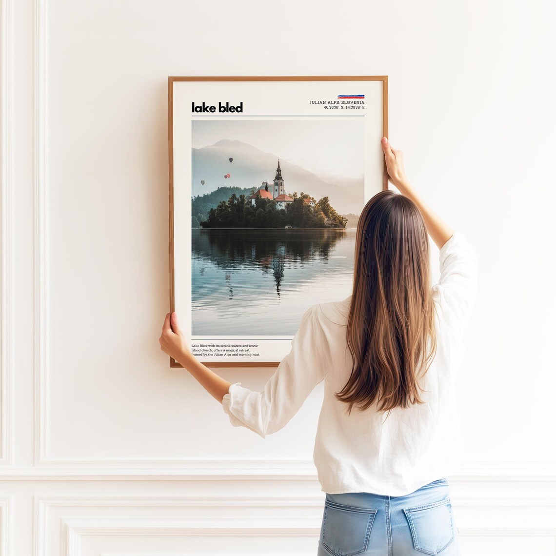 Lake Bled Slovenia Island Church Hot Air Balloons Morning Poster - Image 2