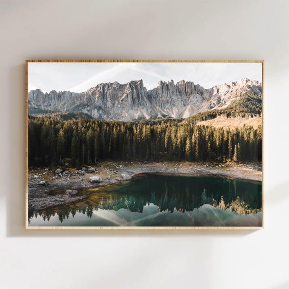 Lago Di Carezza Wall Art Dolomites Lake Reflection Print Mountain Landscape Photography Alpine Home Decor