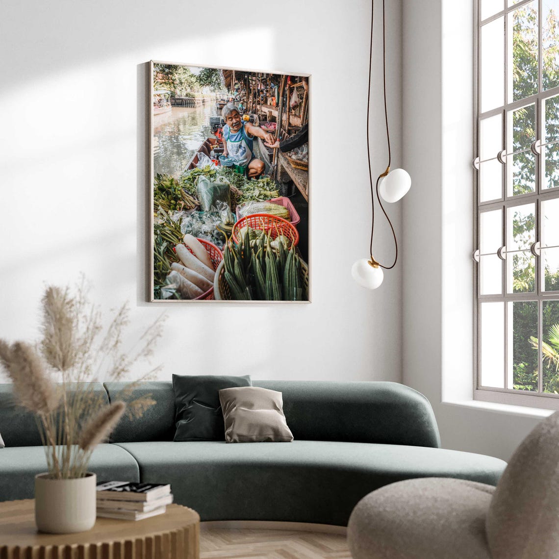Bangkok River Market Wall Art Thailand Street Food Market Print Vibrant Green Decor Bohemian Travel Photography Housewarming Gift - Image 3
