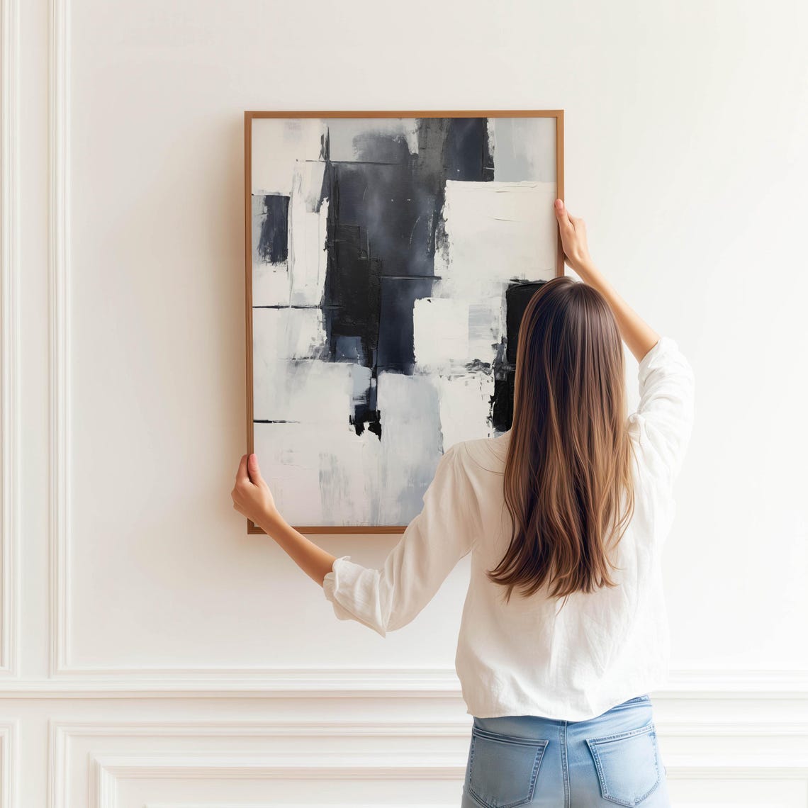 Bold Black and White Abstract Brushstroke Modern Painting Poster - Image 3