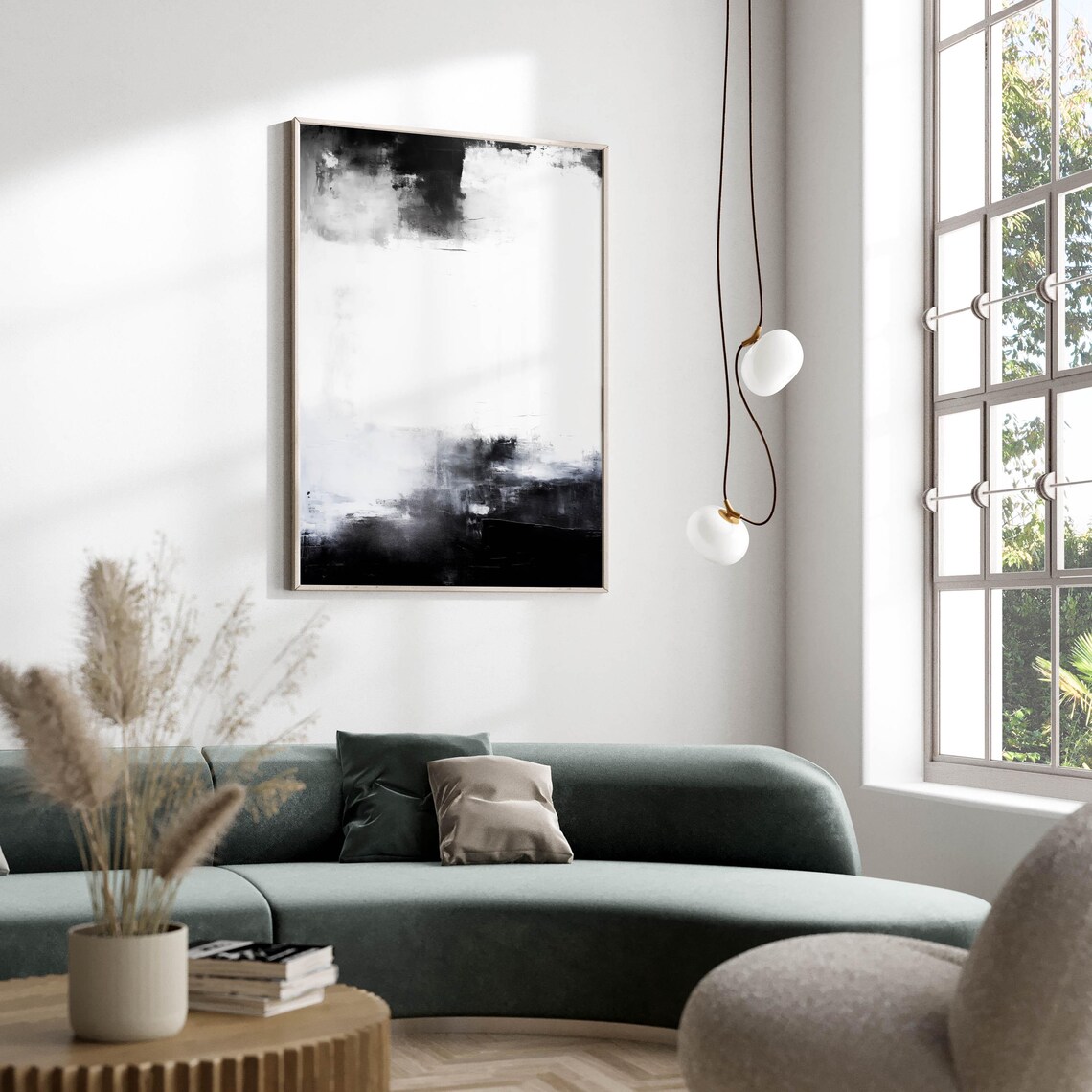 Black and White Smoky Ink Abstract Minimalist Modern Art Poster - Image 2