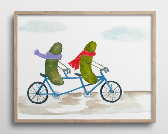 Whimsical Pickles With Scarves Bicycle Art Print