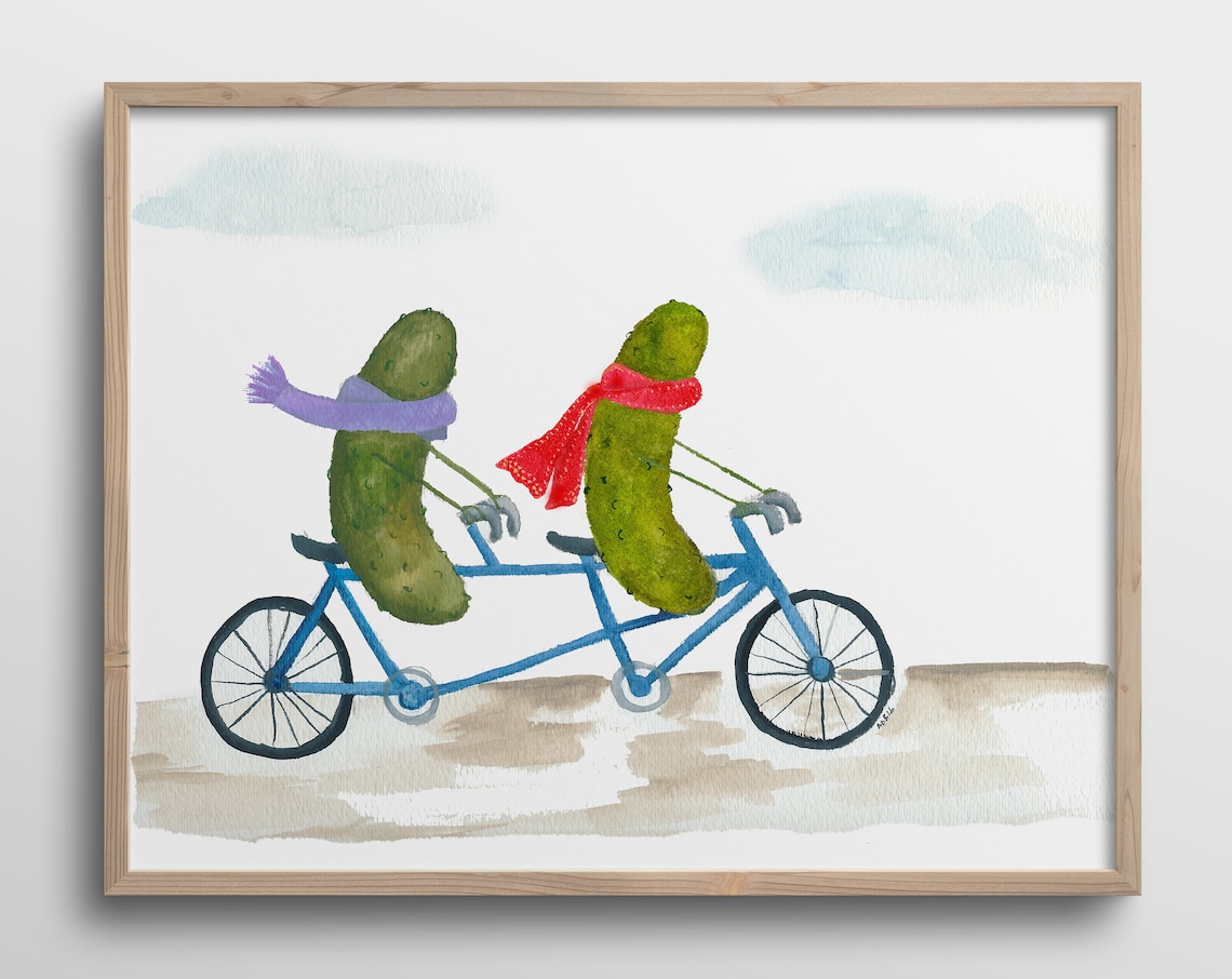 Whimsical Pickles With Scarves Bicycle Art Print