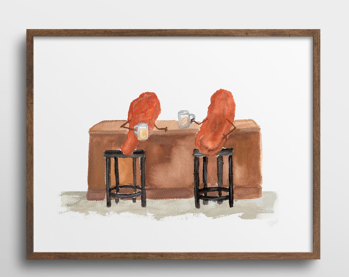 Chicken Wings Having A Beer In The Pub Watercolor Art Print