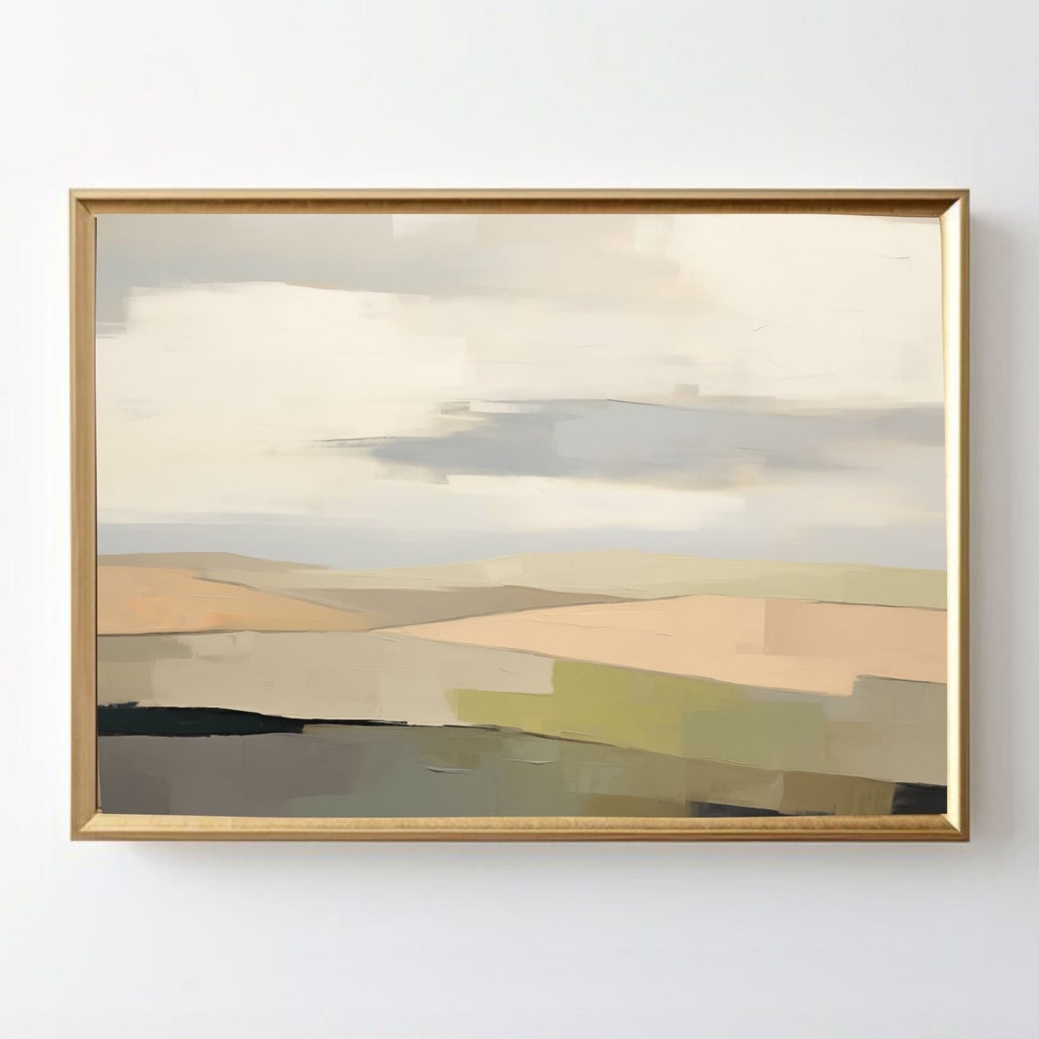 Geometric Cream and Peach Fields Abstract Modern Meadow Poster - Image 3