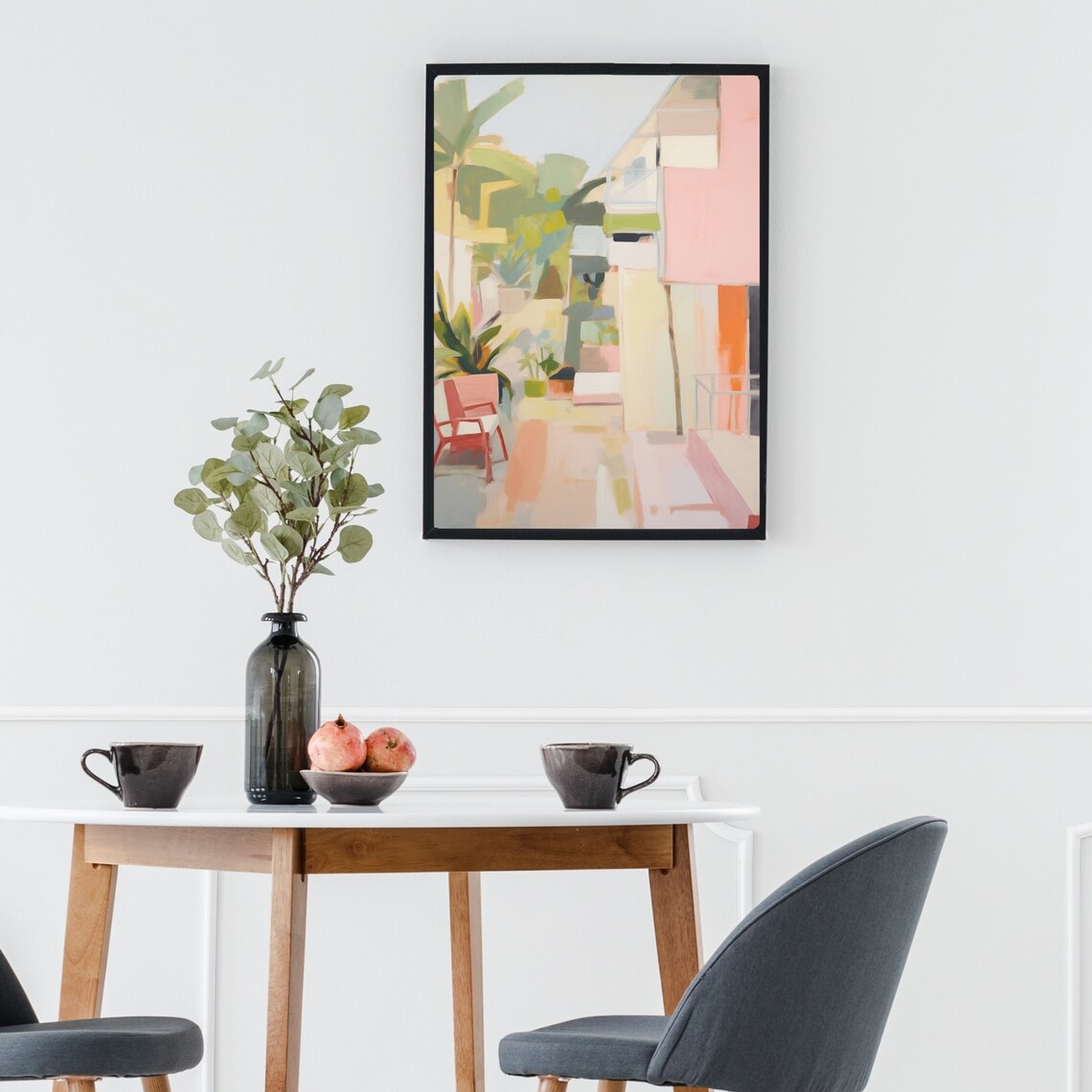 Pink Mediterranean Villa with Palm Trees Abstract Painting Poster - Image 3