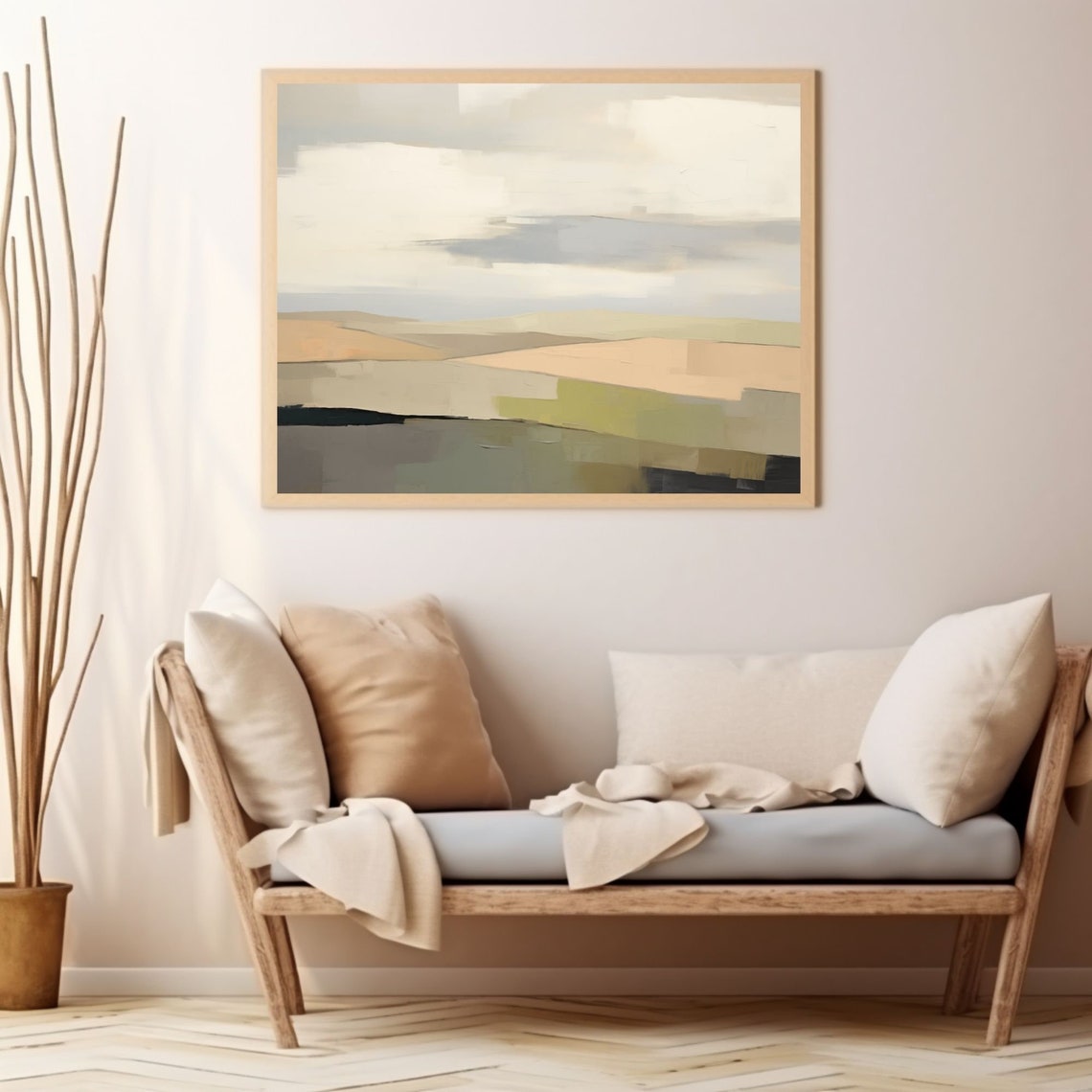 Geometric Cream and Peach Fields Abstract Modern Meadow Poster - Image 2