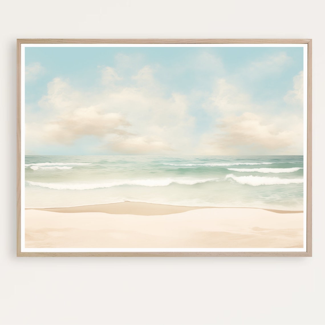 Serene Ocean Waves Under Soft Clouds Pastel Coastal Art Poster