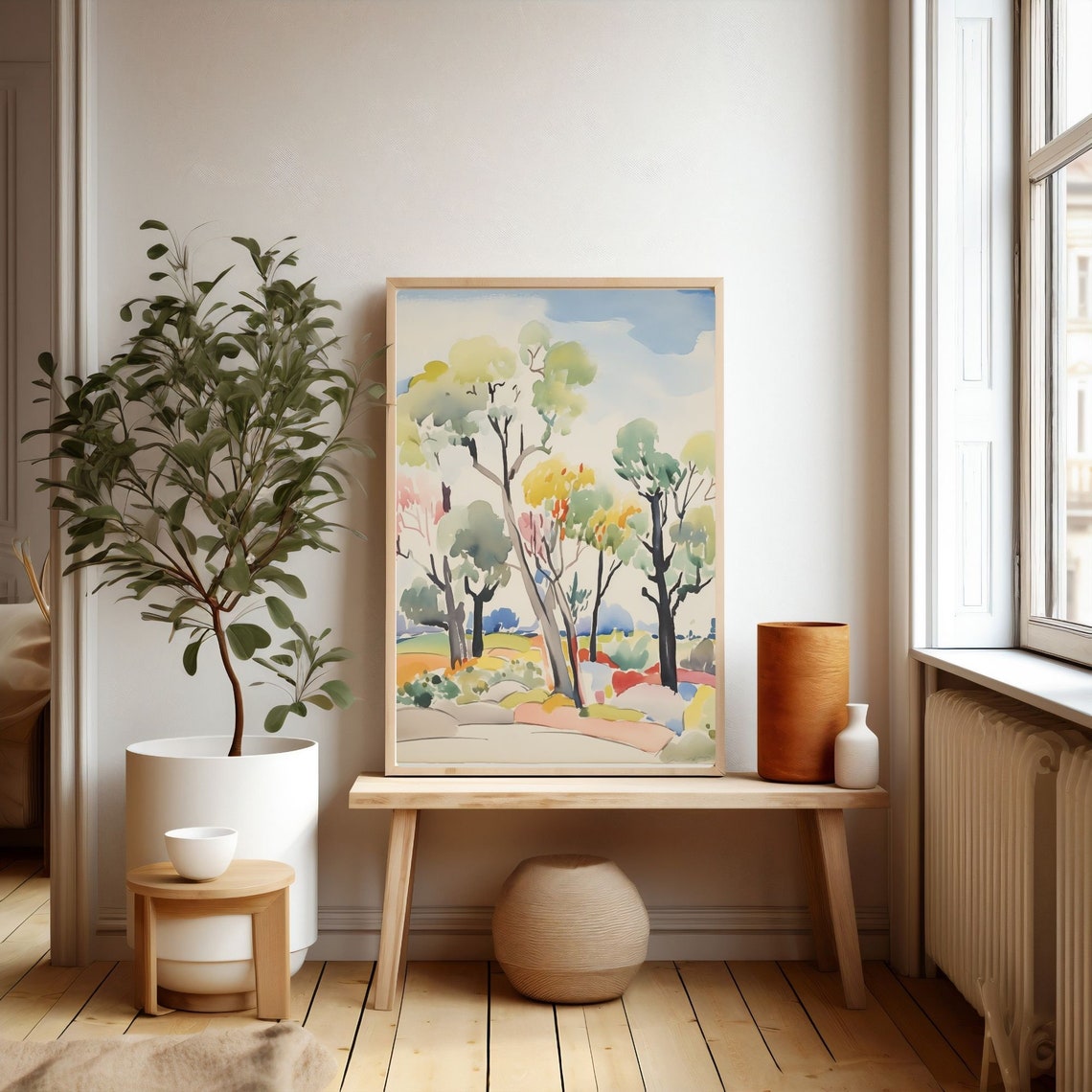 Abstract Watercolor Landscape Colorful Tree Painting Modern Art Print Instant - Image 3