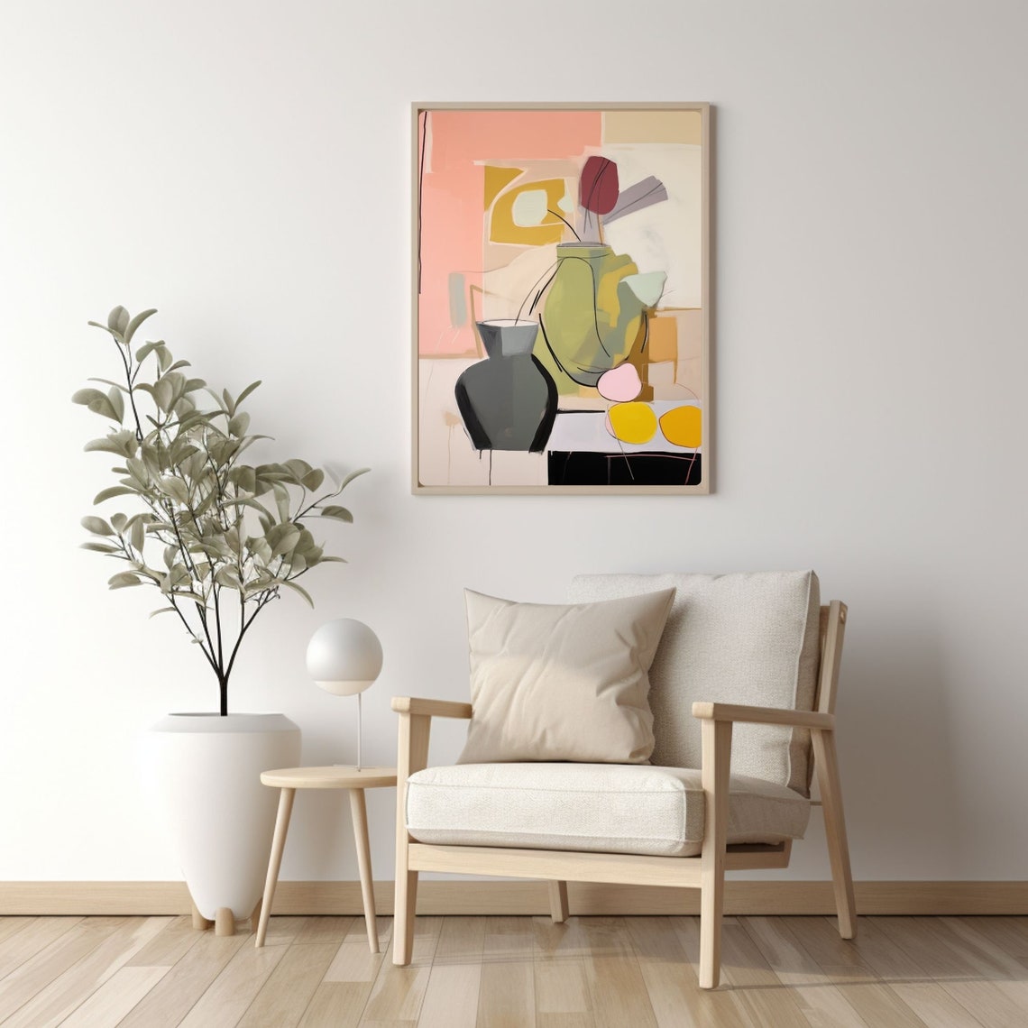 Mid Century Modern Abstract Still Life with Vases and Fruit Poster - Image 3